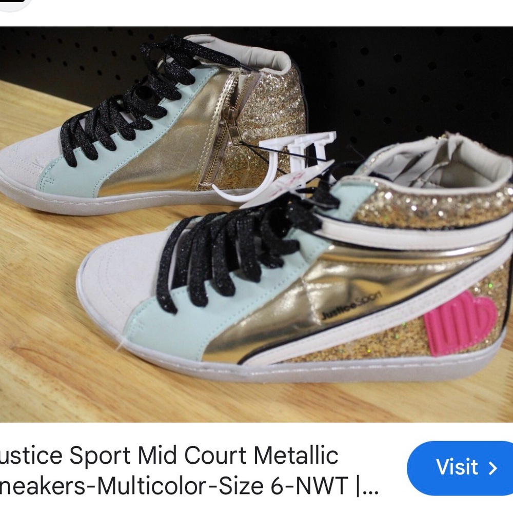 Metallic High-Top Sneakers with Glitter Accents size 6 suede toe